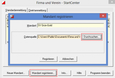 Eingespielten Mandanten auf Rechner 2 registrieren